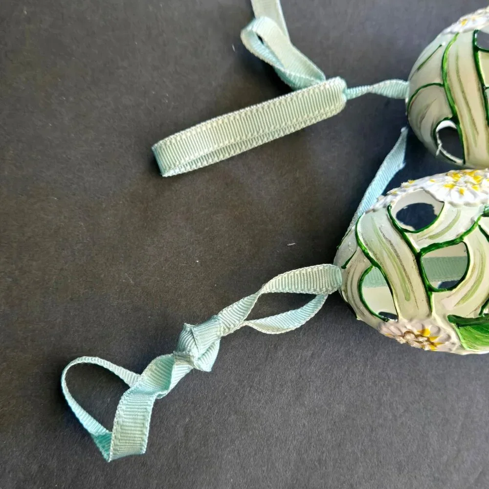 Handcrafted Floral Decorated Open Work Real Eggs Delicate Easter Egg Set of 2 - Picture 6 of 8